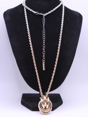 White House Black Market Gold-Tone Twisted Rope Necklace with Multi-Ring Pendant